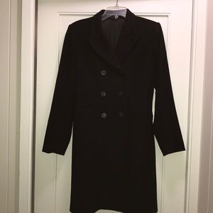 Theory long pea coat in black wool blend
